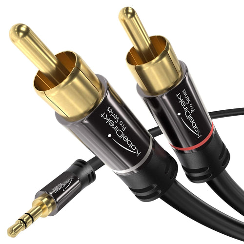 KabelDirekt - RCA to jack 3.5 adapter cable - 1,5 m - versatile plug-and-play audio cable (Aux/3.5mm to 2x RCA for connection to smartphone, tablet, home theater, soundbar, TV, notebook, MP3)
