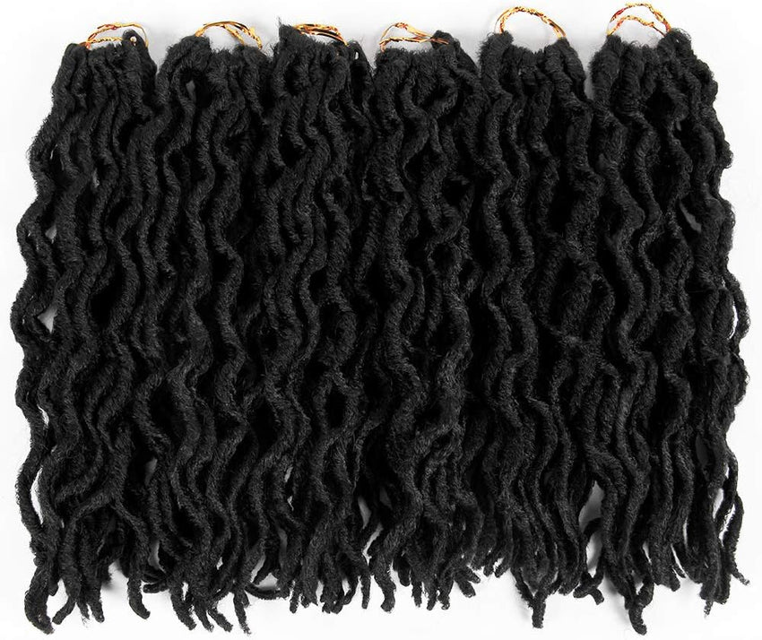 6 Packs Faux Locs Crochet Hair 12 Inch, Wavy Short Nu Locs, Goddess Dreadlocks (20 Roots/Pack) #1B