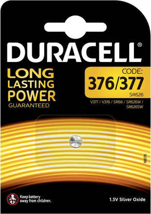 2x Duracell Specialty 377/376 Silver Oxide Battery 1,55V, (SR66 / SR626 / V377 / V376 / SR626W / SR626SW) designed for use in watch, calculators and medical devices