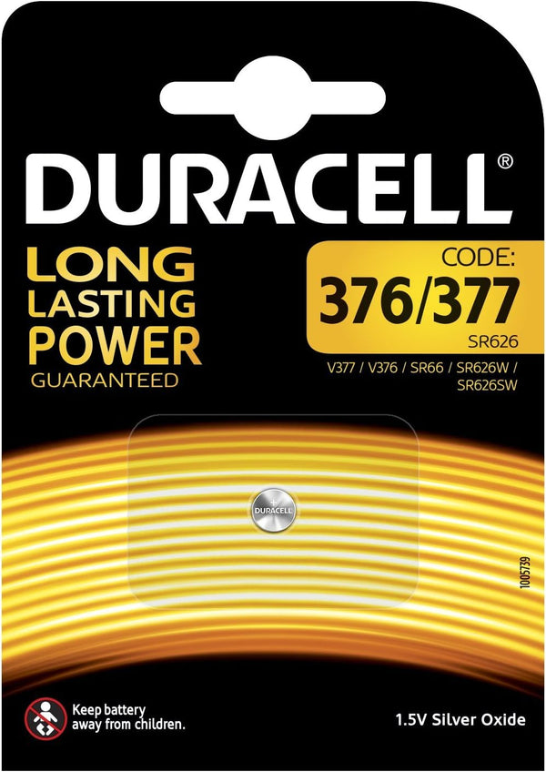 2x Duracell Specialty 377/376 Silver Oxide Battery 1,55V, (SR66 / SR626 / V377 / V376 / SR626W / SR626SW) designed for use in watch, calculators and medical devices