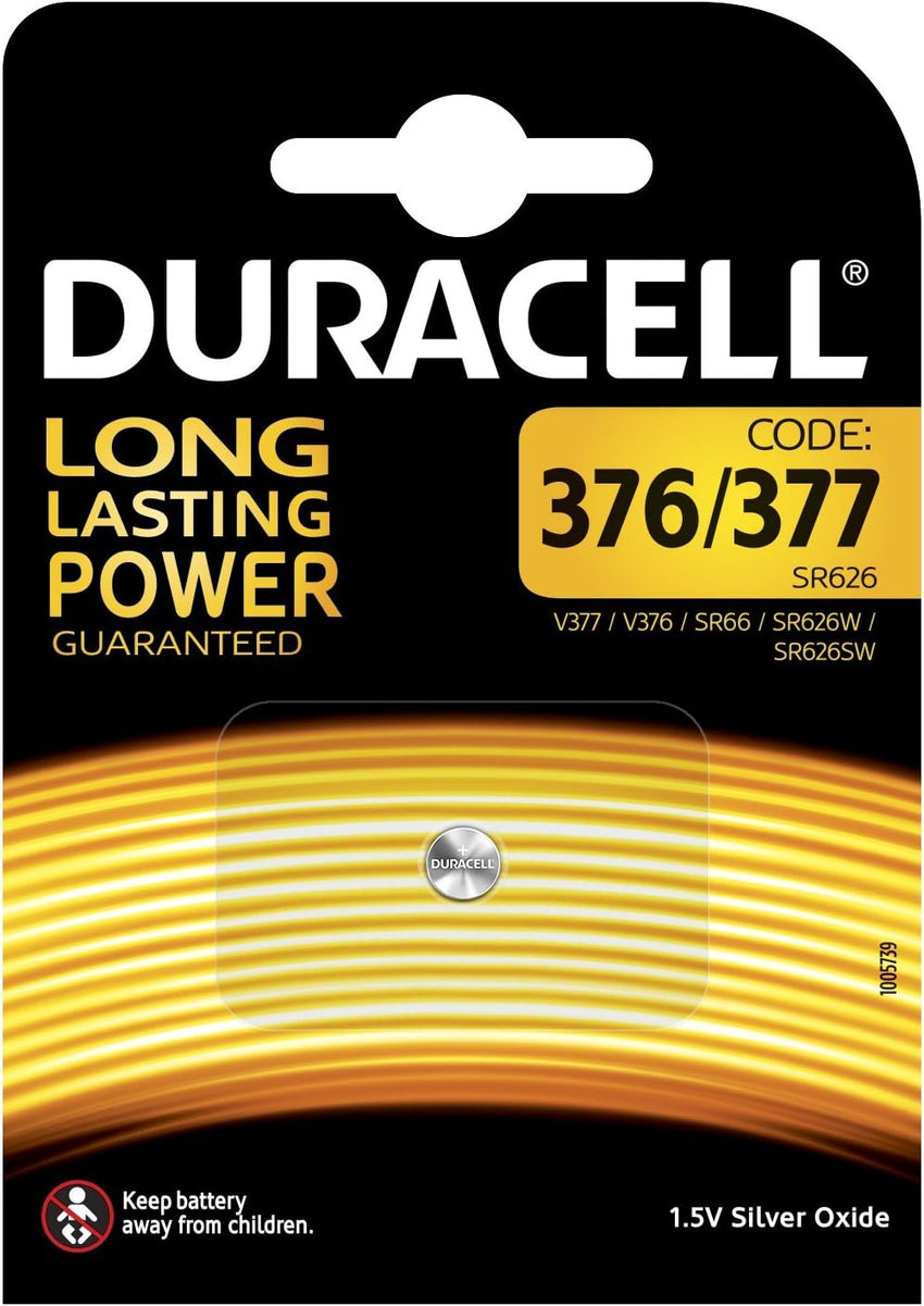 2x Duracell Specialty 377/376 Silver Oxide Battery 1,55V, (SR66 / SR626 / V377 / V376 / SR626W / SR626SW) designed for use in watch, calculators and medical devices