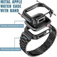 MioHHR Stainless Steel Watch Band with Case Compatible with Apple Watch Series 10 42mm,Rugged Strap with Metal Protective Bumper Cover for iWatch Band Men(Black)