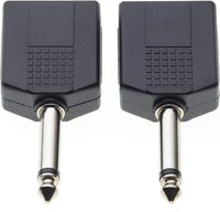 Keple 6.35mm Mono Jack Plug to 2 x Twin 6.35mm Mono Jack Socket Splitter Adapter Dual Mono 1/4 Y Adaptor, Pack of 2