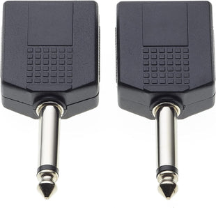 Keple 6.35mm Mono Jack Plug to 2 x Twin 6.35mm Mono Jack Socket Splitter Adapter Dual Mono 1/4 Y Adaptor, Pack of 2