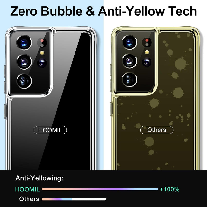 HOOMIL Case for Samsung Galaxy S21 Ultra 5G, Non-Yellowing, Drop Protection, Anti-Scratch Transparent Hard Back Phone Cover - Black
