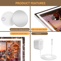 Hasipu Vanity Mirror with Lights, 95 x 65cm LED Makeup Mirror, Lighted Makeup Mirrors with Dimmable 3 Modes, Touch Screen Control Vanity Mirrors Square White