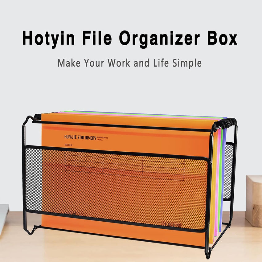 Hotyin Foolscap Suspension File Frame(39 x 28 x 24.8cm), Metal Suspension File Frame Organiser - Easy to Assemble - Hanging File Folder for Home Office Storage and Organization (Black)