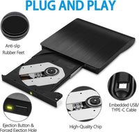 ZZOSRDR External CD DVD Drive, Type-C & USB 3.0 Portable Optical DVD Drive, CD DVD Player RW Writer Burner Reader for Laptop, Desktop, PC, Mac, IOS, Windows 11/10 / 8/7 / XP/Linux/Vista