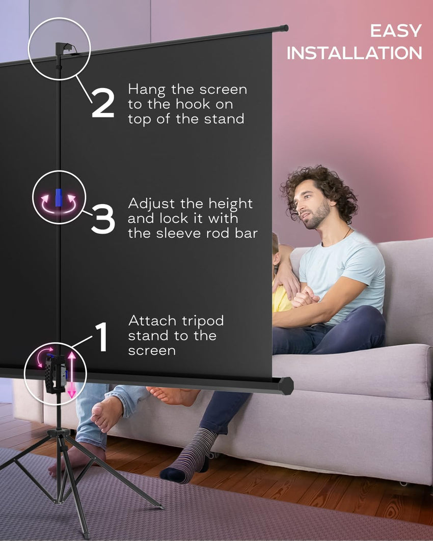 PropVue Projector Screen with Stand 100 inch - 16:9 HD Premium Wrinkle-Free Tripod Screen for Projector with Carry Bag and Tight Straps