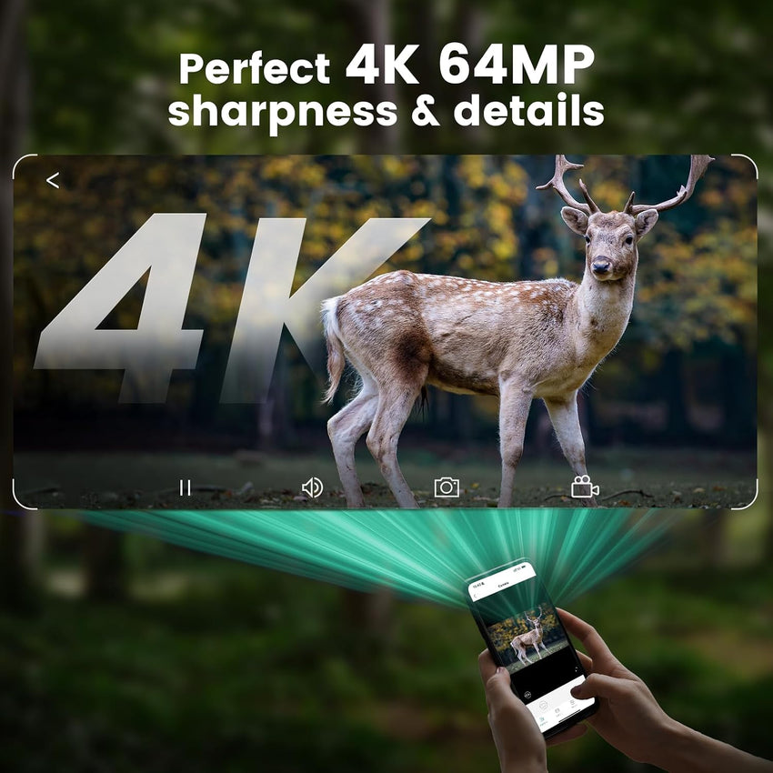 MAXDONE 4K 64MP Solar Wildlife Camera WiFi Bluetooth â Waterproof IP66