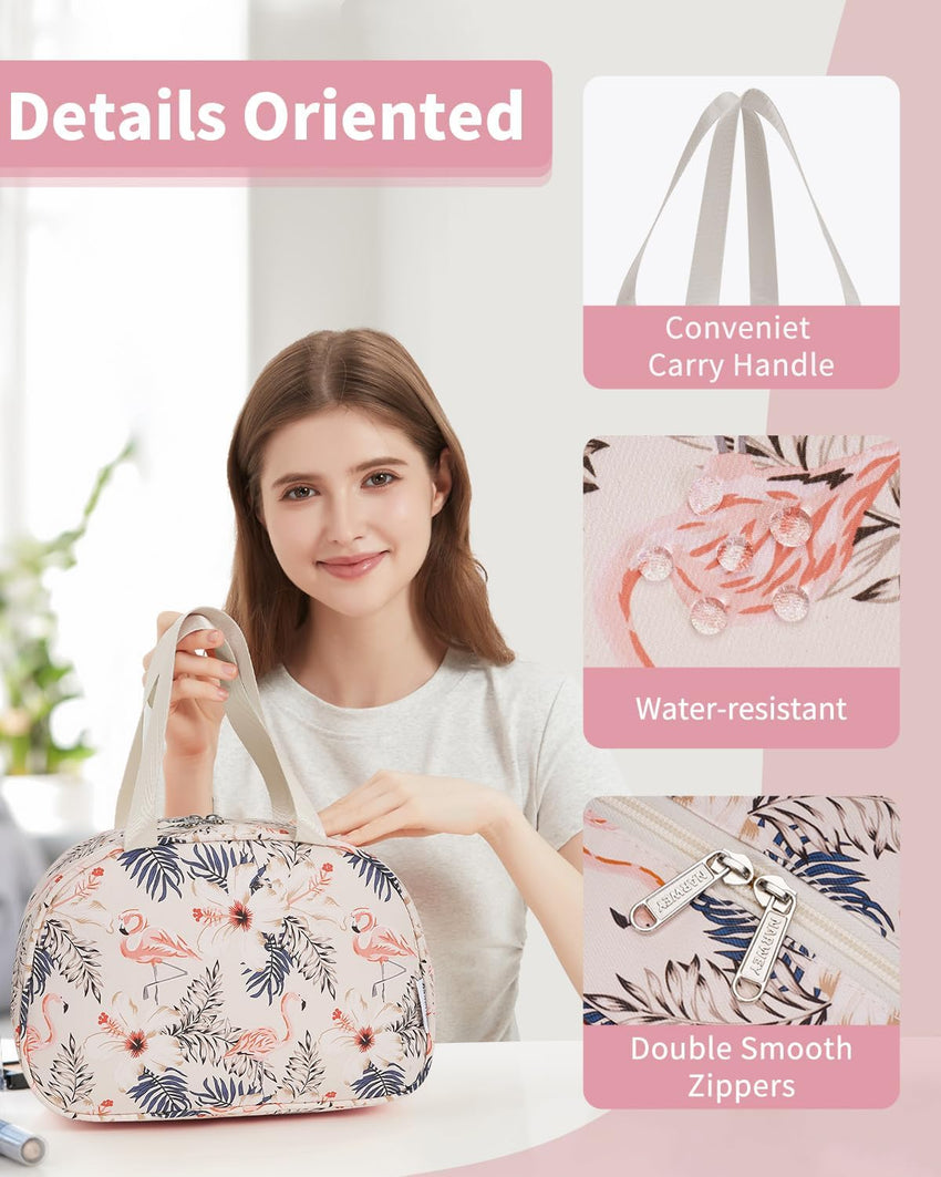 Large Toiletry Bag Travel Makeup Organizer â Beige Flamingo