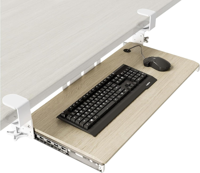 Under-Desk Extendable Keyboard Tray C-Clamp Sliding Platform 838x280mm