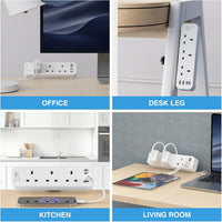 Desk Power Socket with 4 USB (2 Type C), ANVODE 3 Way Desktop Power Strip with Switch, Desk Extension Lead 2M for Home Office (White)