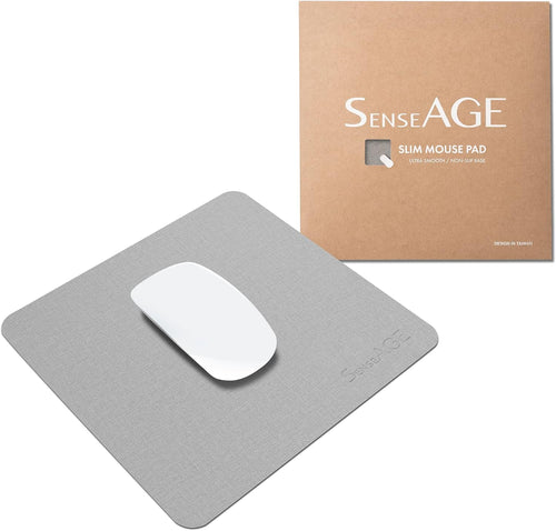 Slim Mouse Pad for Home/Office, Portable Mouse Mat for Computer & Laptop, Fabric Style Vegan Leather, Non-Slip Base, Compatible with Laser and Optical Mouse, 8.66â x 8.66â (Light Grey)