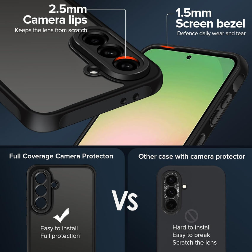 ivoler 3 in 1 Case for Samsung Galaxy A56 5G with 2 Pieces Tempered Glass,[Military Protection] Transparent Anti-Shock Protective Cover-Black