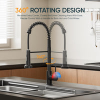 BESy Matte Black Kitchen Sink Tap, 2 Function Kitchen Sink Mixer Taps with Pull Out Spray, Brass High-Arc 360ÃÂ° Swivel Single Handle Spring Rv Kitchen Taps