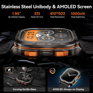 KOSPET Tank M3 Ultra Smart Watch with GPS, 1.96'' AMOLED HD Display, 480mAh Large Battery, 5ATM&IP69 Waterproof, AI Voice Assistant, Rugged Military Full Metal Body Smartwatch for Android iOS (Black)