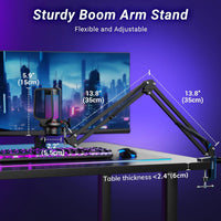 TONOR Gaming USB Microphone with RGB Modes & Boom Arm Black