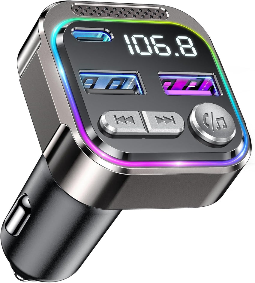 GizmoVine Bluetooth Car Adapter, Radio Receiver Audio FM Transmitter, Wireless Hands Free Phone Digital Kit, USB C QC PD 36W Fast Charger for 12V/24V Cigarette Lighter, U Disk MP3 Music Player Device