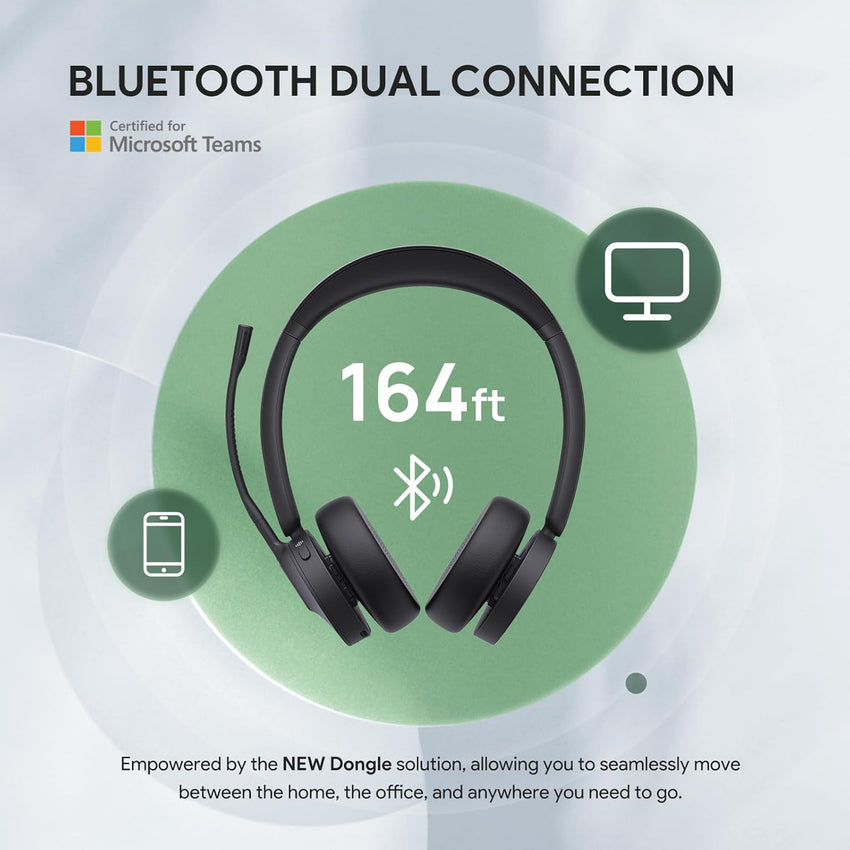Yealink BH70 Wireless Headset with Microphone Noise Cancelling, Stereo Bluetooth Headset for Office 35h Talking Time Work Teams Headsets for Computer PC