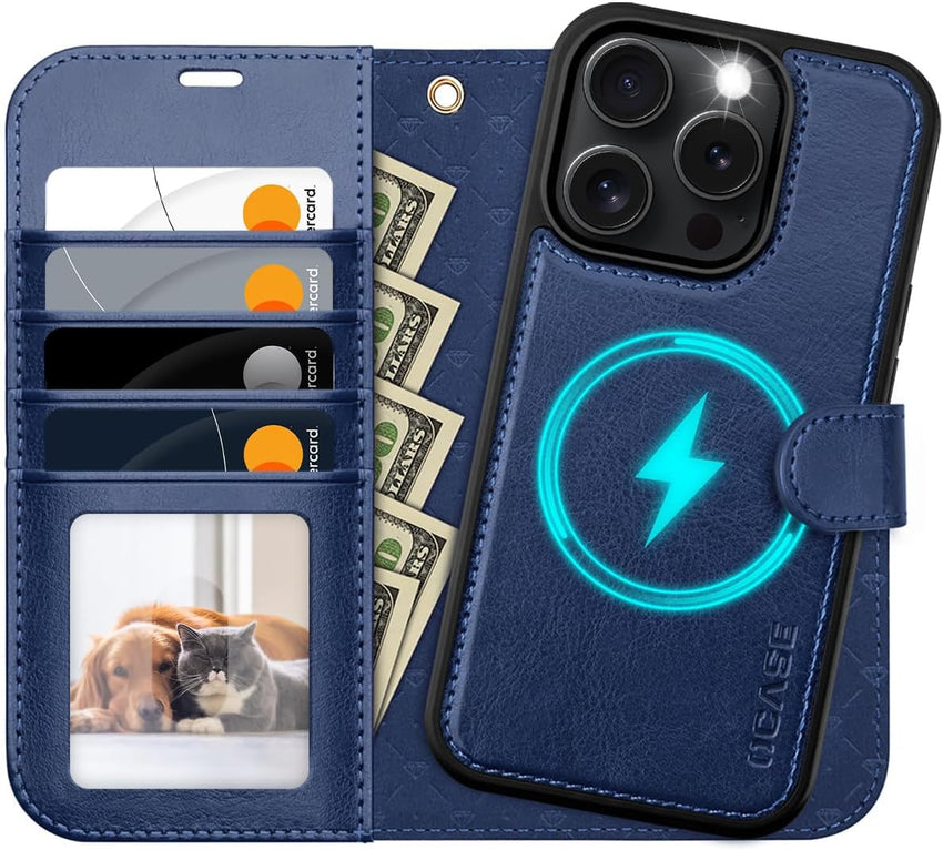 OCASE for iPhone 16 Pro Max Case, Detachable 2 in 1 PU Leather Wallet Case with RFID Blocking, Wireless Charging, Card Holders, Kickstand, Shockproof Removable Phone Cover, Blue