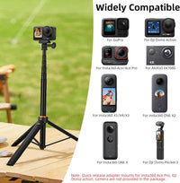 53.5"/136cm Selfie Stick Tripod for DJI Osmo Pocket 3, GoPro Hero 13/12/11/10/9/Max2, DJI Osmo Action 5 Pro/4, AKASO EK7000, Action Camera 2-in-1 Extendable Handle/Travel Vlogging Stand/Accessories