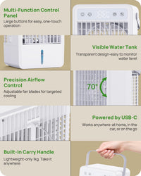 Portable Air Cooler 1500ml Quiet 5Ã¢ÂÂSpeed 4ÃÂµm Mist 2 Spray Modes 7Ã¢ÂÂColour LED Timer Ã¢ÂÂ White