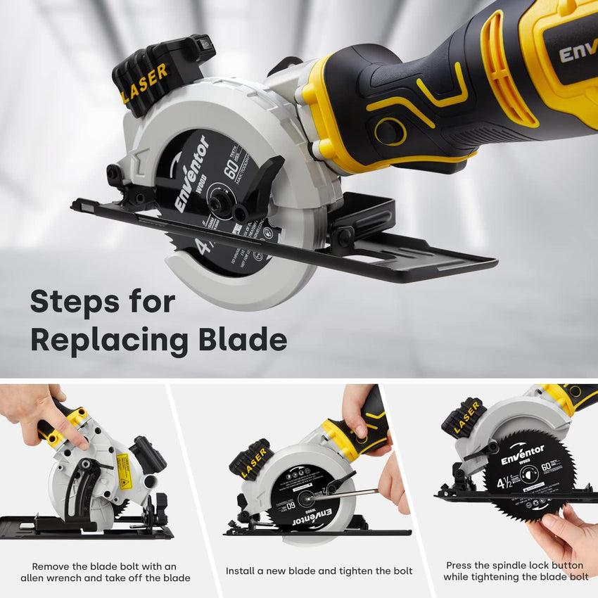 Enventor Mini Circular Saw, 705W 3500RPM Pure Copper Motor Compact Electric Circular Saw with Laser Guide, 6 Blades(115mm), Max Cutting Depth 42.8mm(90ÃÂ°), 28mm(45ÃÂ°) for Wood, Soft Metal, Tile, Plastic