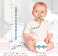 Silicone Pacifier Clip One-Piece Wooden Soother Design Fits Most Pacifiers â Sand & Light Grey