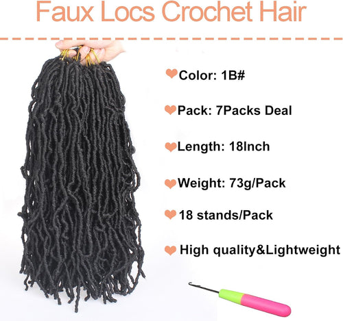 Mscat 7 Packs 36 Inch Nu Faux Locs Crochet Braids Hair Synthetic Pre Looped Soft Locs Braiding Hair Goddess Faux Locs Curly Wavy Hair Extensions for Women 14strands/pack 1B#