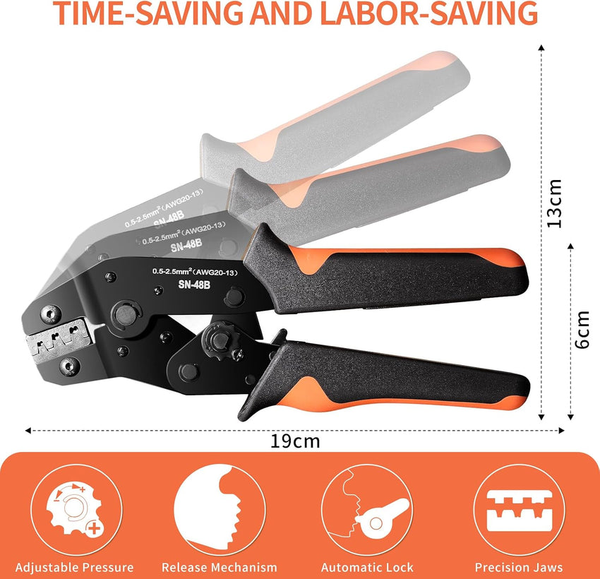 PotentForce Crimping Tool Set - 600pcs Crimp Connectors for 0.5-2.5mmÂ²/AWG 22-16 Wire, Suitable for 2.8mm, 4.8mm, 6.3mm Spade Connectors