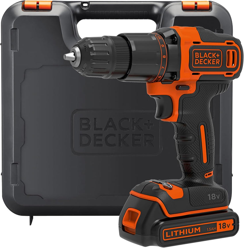 BLACK+DECKER 18V Hammer Drill with Battery, Charger, and Kitbox, BCD700S1K-GB