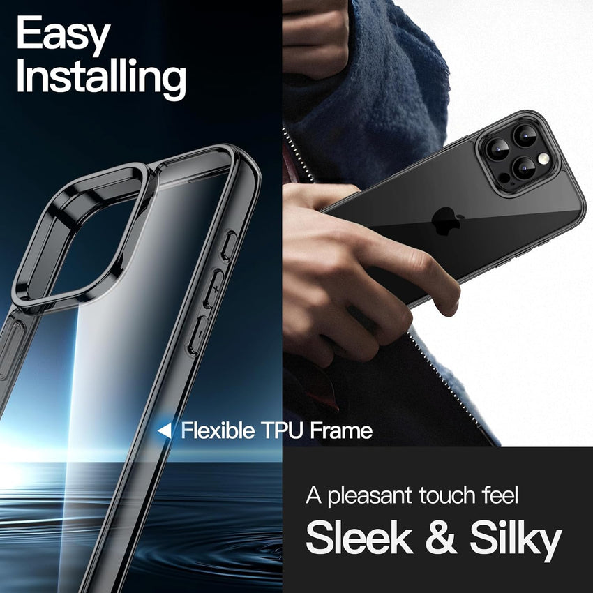 JETech Case for iPhone 16 Pro Max 6.9-Inch, Non-Yellowing Shockproof Phone Bumper Cover, Anti-Scratch Clear Back (Black)