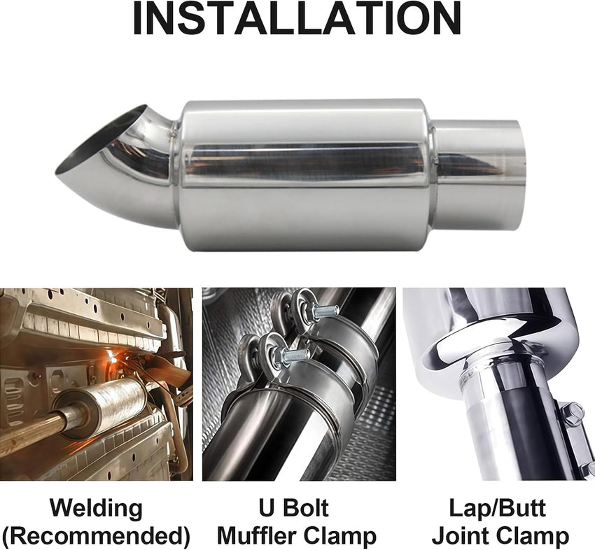 Krtopo 2.5" (63MM) Inlet Exhaust Muffler Silencers Stainless Steel Exhaust Resonator Bent Pipe Muffler Diesel Tip 2.5" (63MM) Outlet for Car Sedan SUV Truck Vehicles
