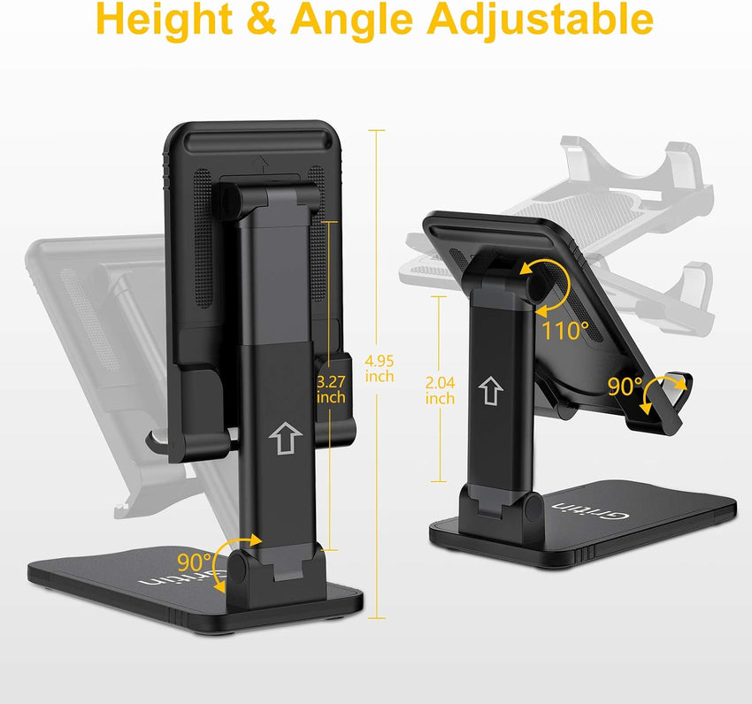 Gritin Tablet Stand, Adjustable Tablet Holder - Foldable Desktop Tablet/Phone Stand Holder Super Stable Compatible with New iPad 12.9, 11, 10.9, 10.2 Air mini 2 3 4 5 6 and All 4-12.9" Tablets