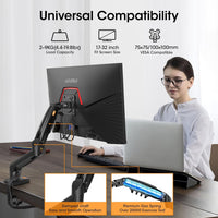 KOORUI Single Monitor Arm Desk Mount for 17-32 inch Screen, Vertical, Swivel, Adjustable Gas Spring Monitor Stand with C-clamp/Grommet Mounting Base, VESA 75/100mm,Increased Load Capacity from 2-9kg.