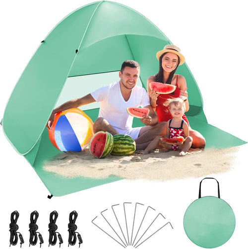 NHOWIN Pop Up Beach Tent for 2-3 Persons, 2025 Upgraded Windproof Pop Up Tent with 4 Wind Ropes & 8 Nails, 50+ UV Sun Protection Beach Shelter Portable & Easy Set Up Sun Shade for Park Garden Picnic