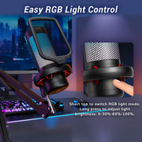 TONOR Gaming USB Microphone with RGB Modes & Boom Arm Black
