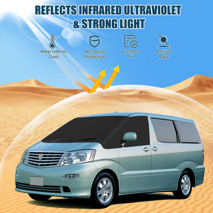 Front Windscreen Wrap Cover Compatible with Ford Transit Connect 2012-2021 Luxury Upgrade Silver Front Screen Window Sunshades 100% Black Out, Block UV, Weatherproof Foldable Car Windshield Cover
