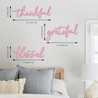 Metal Wall Sign Thankful Grateful Blessed 3-Piece Pink