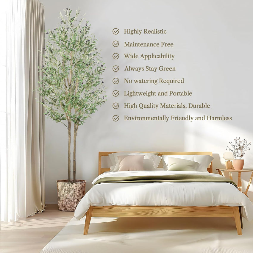 Alupssuc 7FT Artificial Olive Tree, Fake Olive Tree with Lifelike Leaves and Fruits, Faux Tall Plant Indoor Outdoor for Home Living Room Bedroom Balcony Corner Office Garden Decor, 210cm