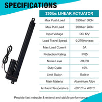 12V Linear Actuator 700mm Stroke 330lbs/1500N IP65 Waterproof 10mm/s Heavy Duty with Mounting Brackets Ã¢ÂÂ 28in