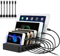 6-Port USB Charger Station Smart IC Multi-Device Charging Dock Black