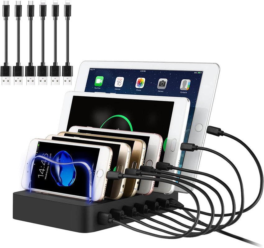 6-Port USB Charger Station Smart IC Multi-Device Charging Dock Black