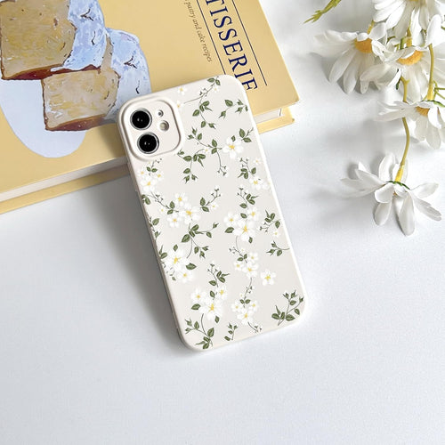 NITITOP Compatible with iPhone 12 Case Cute Flower Floral for Women Girl Full Camera Protective Vintage Trendy Slim Fit TPU Shockproof Cover - White