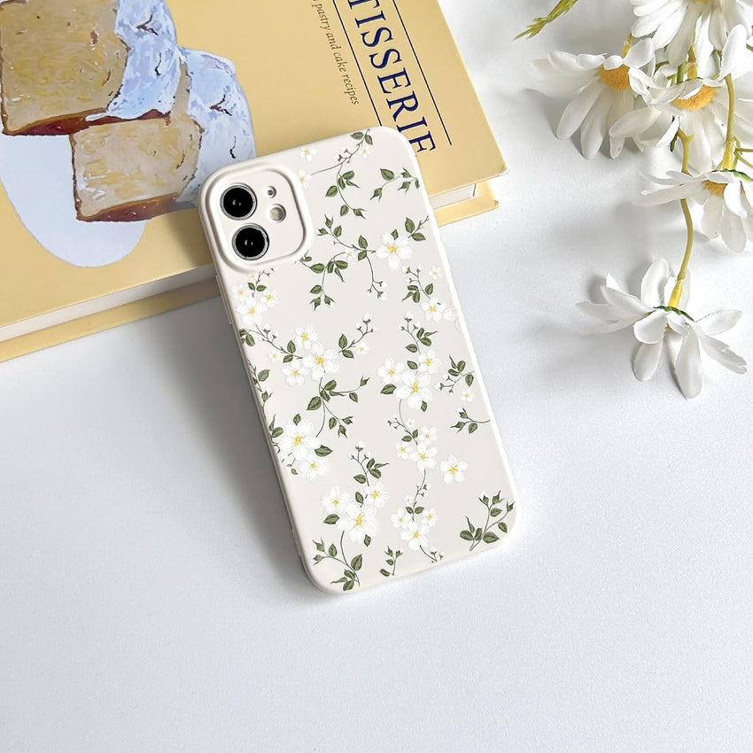 NITITOP Compatible with iPhone 12 Case Cute Flower Floral for Women Girl Full Camera Protective Vintage Trendy Slim Fit TPU Shockproof Cover - White