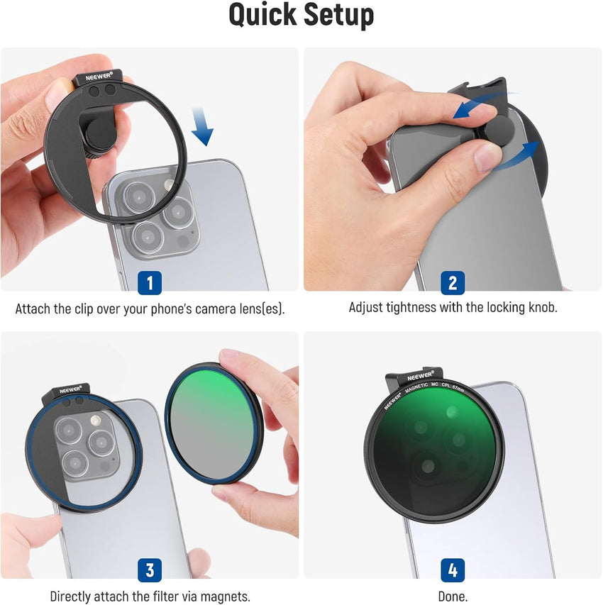 NEEWER 67mm Magnetic CPL Filter, Circular Polarizing Filter with Cold Shoe Camera Lens Clip, Photography Accessories Compatible with Samsung Galaxy Android