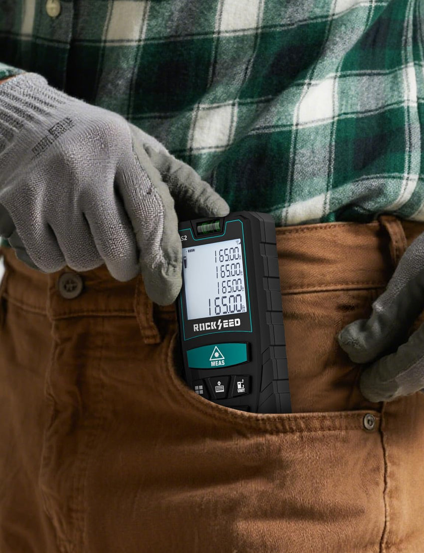 Laser Measure 50M/165ft,RockSeed Digital Laser Distance Meter with 2 Bubble Levels,Portable Laser Rangefinder M/in/Ft Unit Switching Backlit LCD and Measuring Distance/Area/Volume/Pythagorean