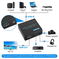 HDMI Audio Extractor HDMI to Optical & 3.5mm Stereo Converter 4K@30Hz Black