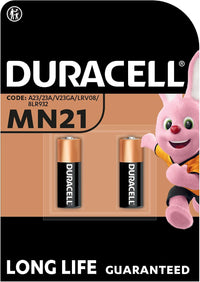 DURACELL MN21 (2 Pack) Specialty Alkaline Battery 12V (A23/23A/V23GA/LRV08/8LR932) - Long life guarantee - For Remotes, Wireless Doorbells, Security Systems - 5-Year Storage Guarantee -Leak Prevention